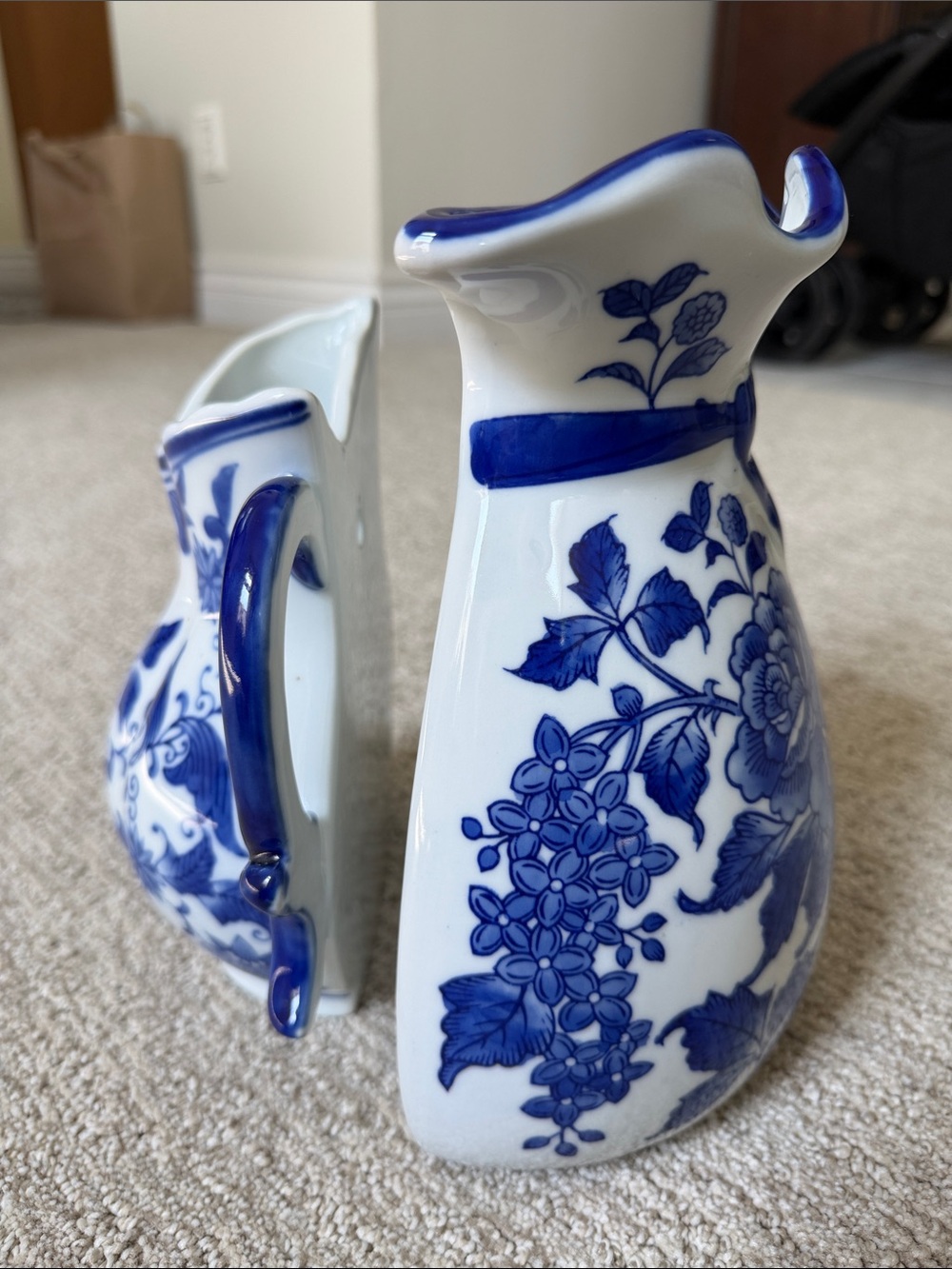 Blue and White Floral Ceramic Pitcher Set - Picture 2 of 2